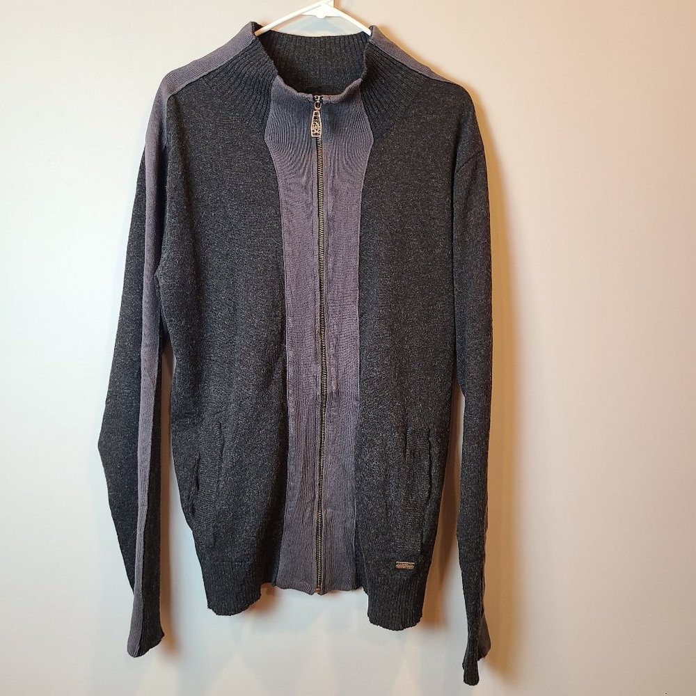 Buffalo David Bitton Cardigan Sweater Zip Front Dark Gray Mens Large Wool Blend